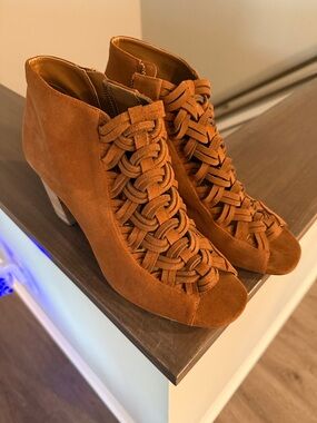Michael Kors Braided Suede Ankle Booties in Tan